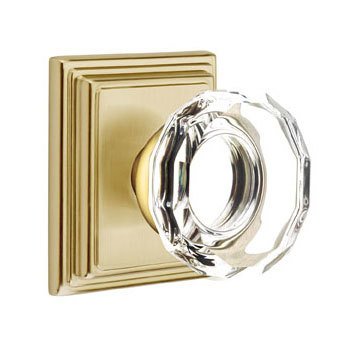 Emtek Lowell Privacy Door Knob with Wilshire Rose in Satin Brass