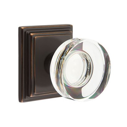 Emtek Modern Disc Glass Privacy Door Knob with Wilshire Rose in Oil Rubbed Bronze