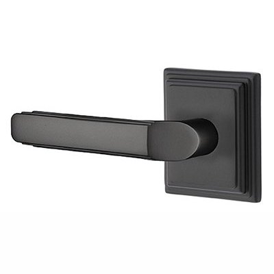 Emtek Privacy Left Handed Milano Door Lever With Wilshire Rose in Flat Black