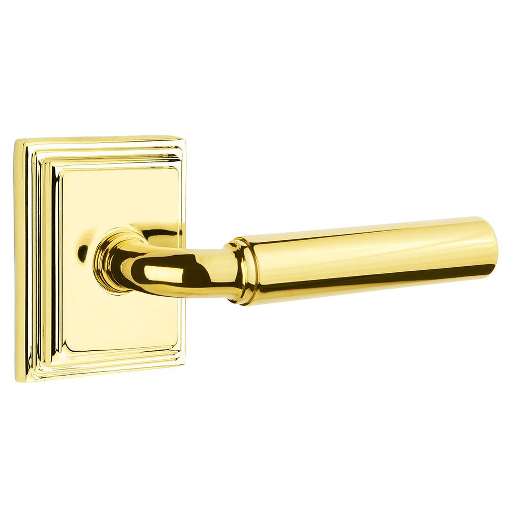 Emtek Privacy Right Handed Manning Door Lever With Wilshire Rose in Unlacquered Brass