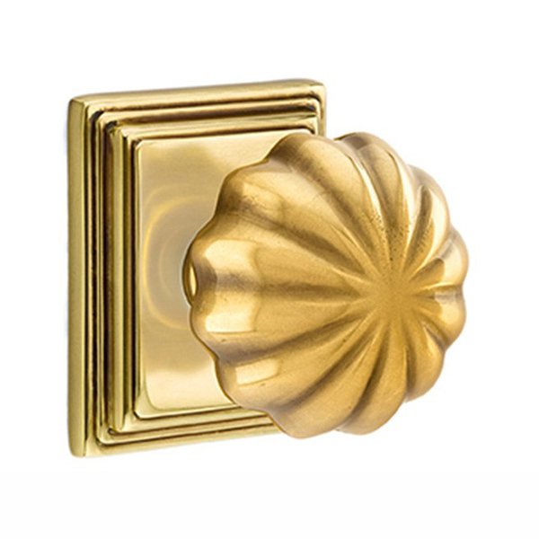 Emtek Privacy Melon Door Knob With Wilshire Rose in French Antique Brass