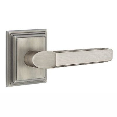 Emtek Privacy Right Handed Milano Door Lever With Wilshire Rose in Pewter
