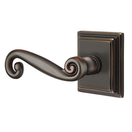 Emtek Privacy Left Handed Rustic Door Lever With Wilshire Rose in Oil Rubbed Bronze