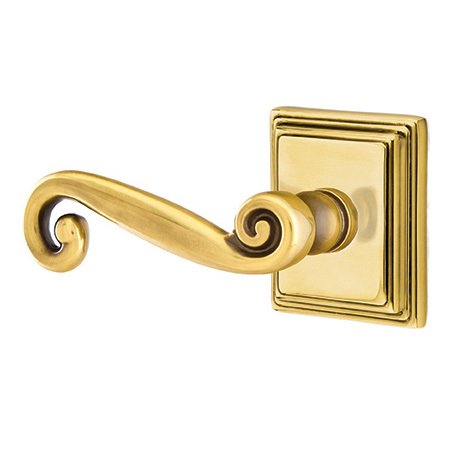 Emtek Privacy Left Handed Rustic Door Lever With Wilshire Rose in French Antique Brass