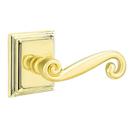 Emtek Privacy Right Handed Rustic Door Lever With Wilshire Rose in Unlacquered Brass