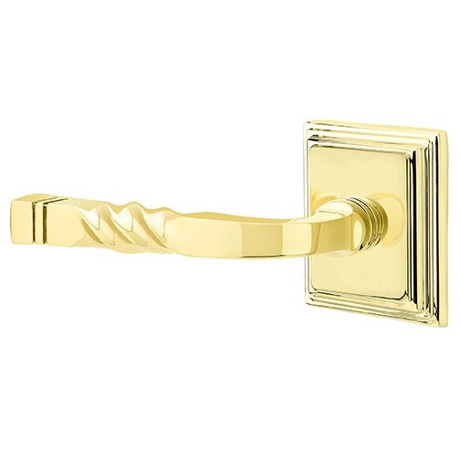 Emtek Privacy Left Handed Sante Fe Lever With Wilshire Rose in Polished Brass