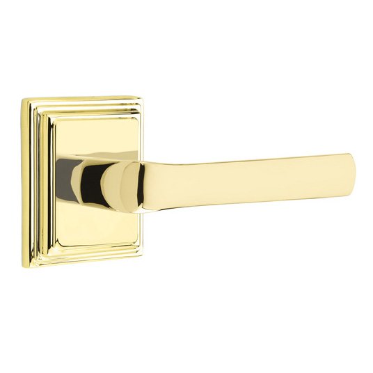 Emtek Privacy Spencer Right Handed Lever with Wilshire Rose and Concealed Screws in Unlacquered Brass