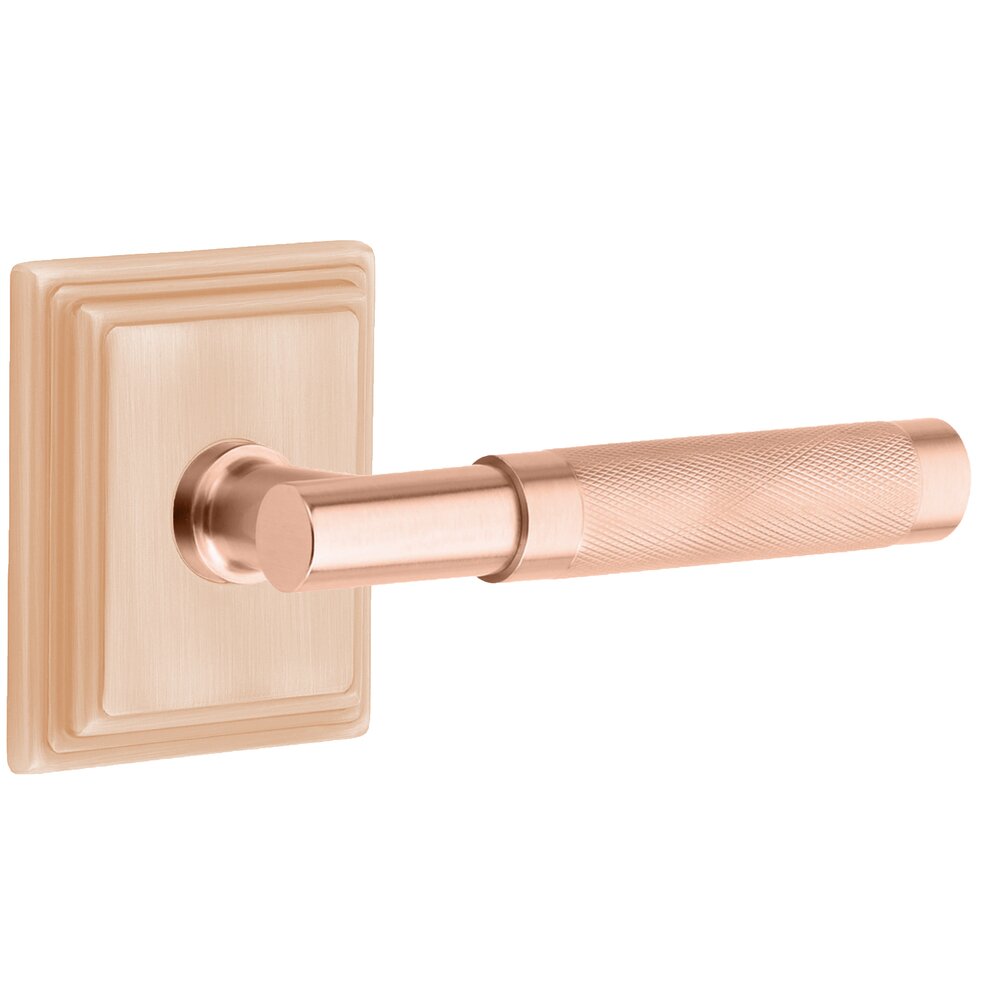 Emtek Privacy Knurled Right Handed Lever with T-Bar Stem and Wilshire Rose in Satin Rose Gold