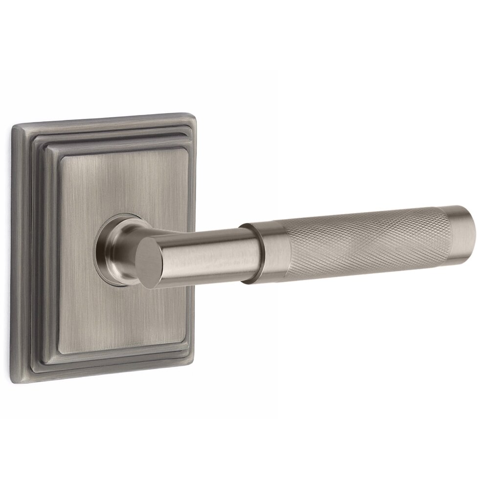 Emtek Privacy Knurled Right Handed Lever with T-Bar Stem and Wilshire Rose in Pewter