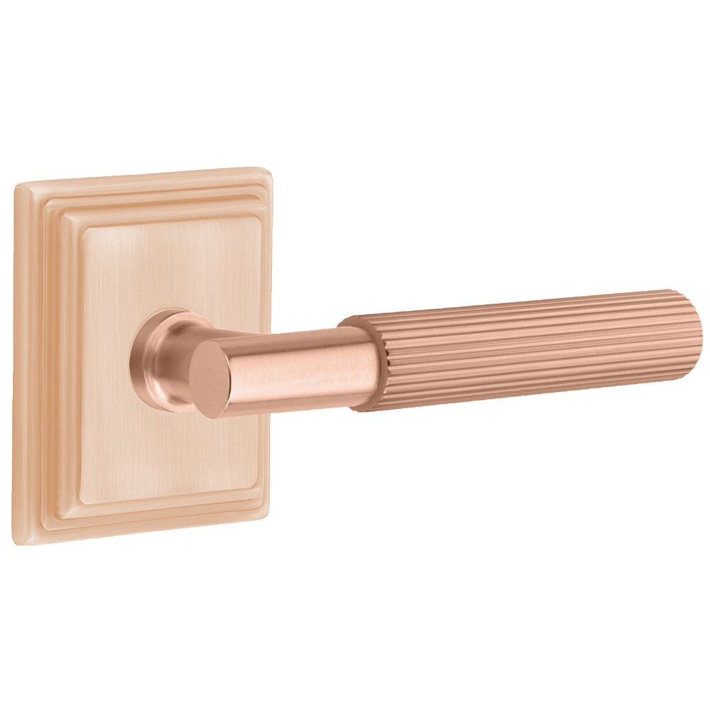 Emtek Privacy Straight Knurled Right Handed Lever With T-Bar Stem And Concealed Screw Wilshire Rose In Satin Rose Gold