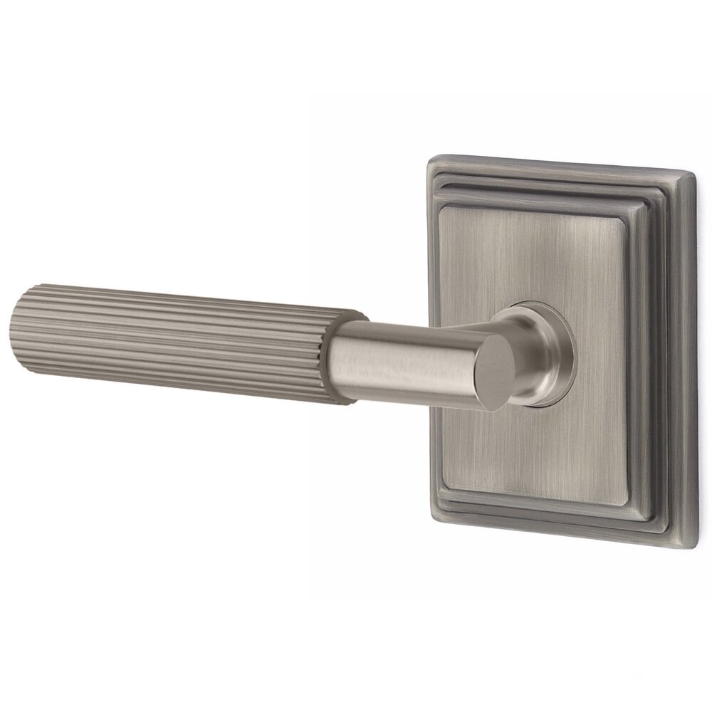 Emtek Privacy Straight Knurled Left Handed Lever With T-Bar Stem And Concealed Screw Wilshire Rose In Pewter