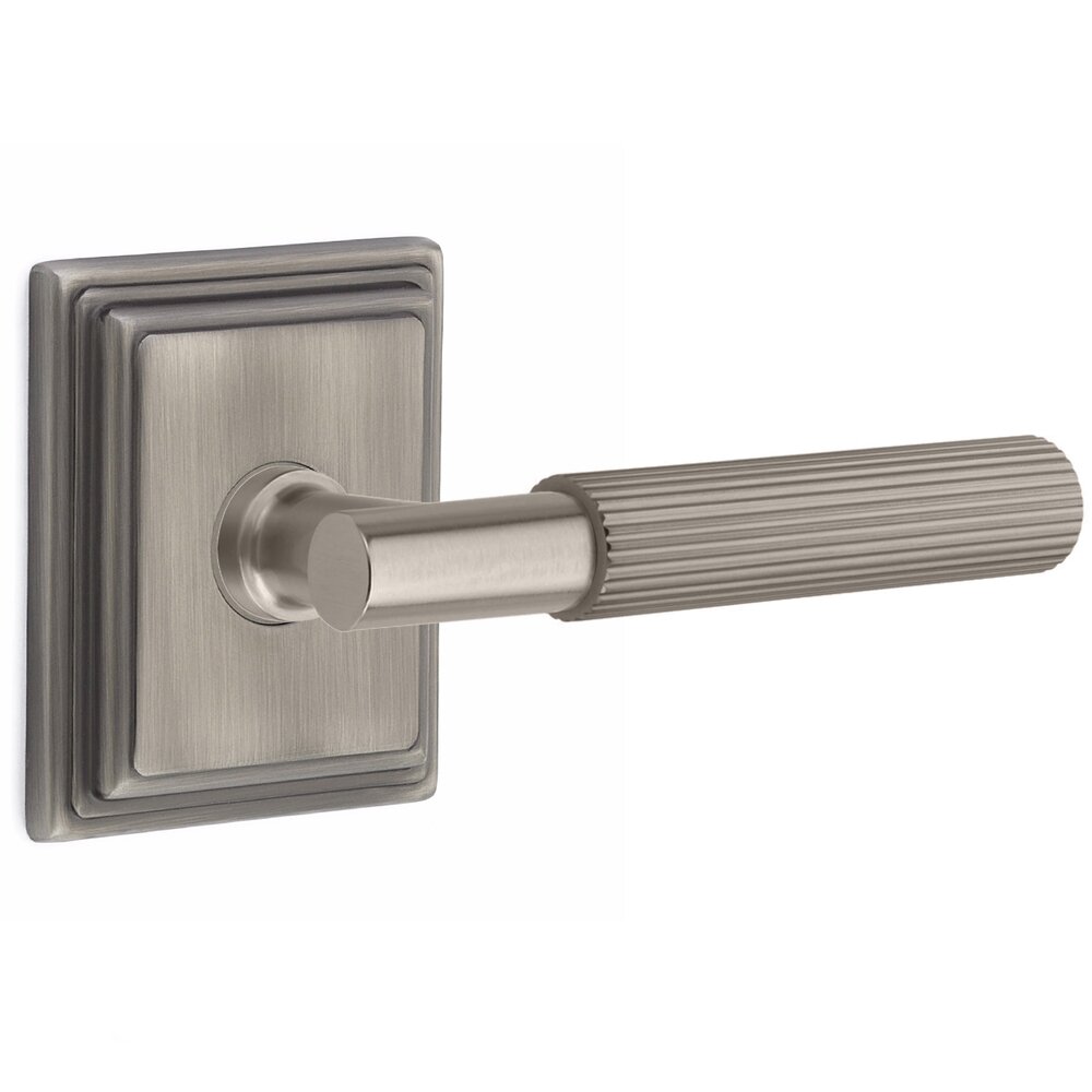Emtek Privacy Straight Knurled Right Handed Lever With T-Bar Stem And Wilshire Rose In Pewter