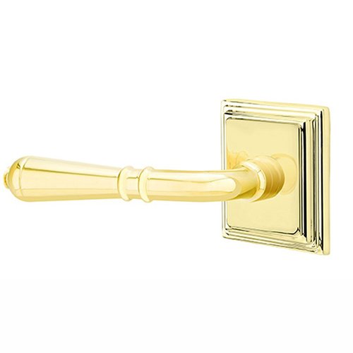 Emtek Privacy Left Handed Turino Door Lever With Wilshire Rose in Unlacquered Brass
