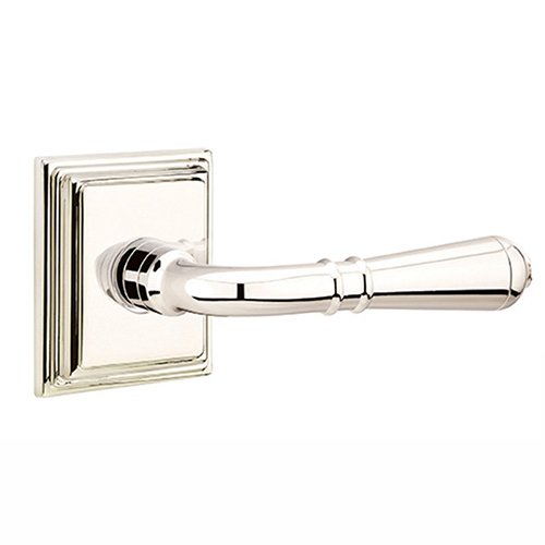 Emtek Privacy Right Handed Turino Door Lever With Wilshire Rose in Polished Nickel
