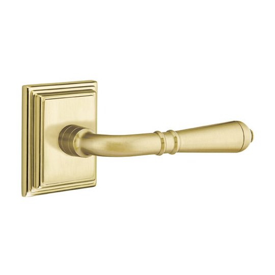 Emtek Privacy Right Handed Turino Door Lever With Wilshire Rose in Satin Brass