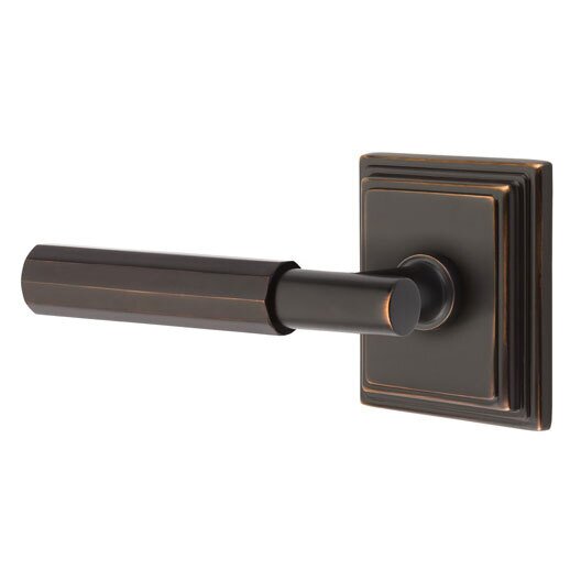Emtek Privacy Faceted Left Handed Lever with T-Bar Stem and Wilshire Rose in Oil Rubbed Bronze