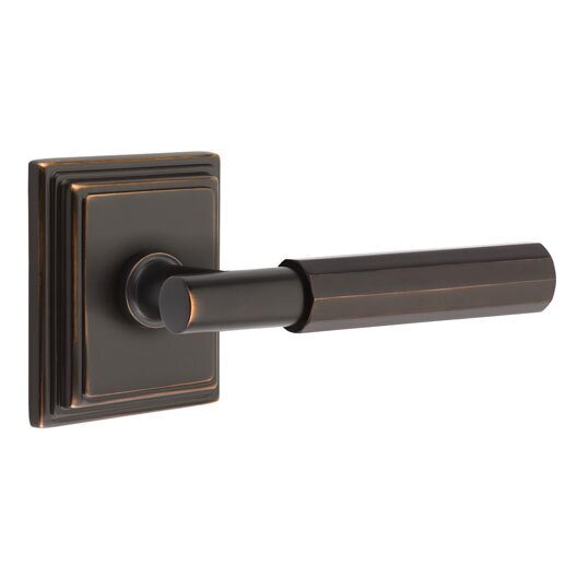 Emtek Privacy Faceted Right Handed Lever with T-Bar Stem and Wilshire Rose in Oil Rubbed Bronze
