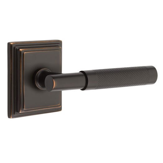 Emtek Privacy Knurled Right Handed Lever with T-Bar Stem and Wilshire Rose in Oil Rubbed Bronze