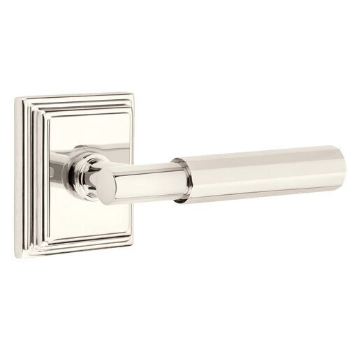 Emtek Privacy Faceted Right Handed Lever with T-Bar Stem and Wilshire Rose in Polished Nickel