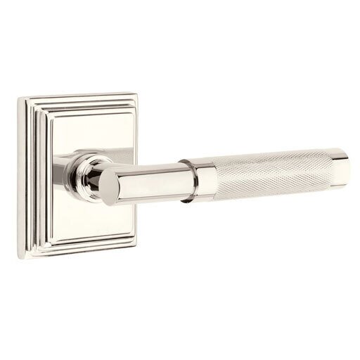 Emtek Privacy Knurled Right Handed Lever with T-Bar Stem and Wilshire Rose in Polished Nickel