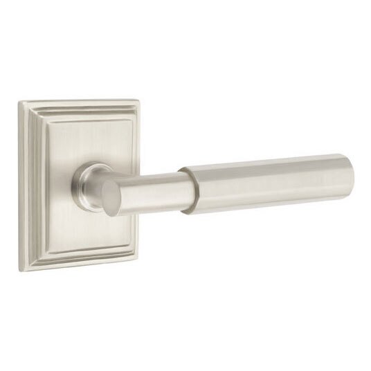 Emtek Privacy Faceted Right Handed Lever with T-Bar Stem and Wilshire Rose in Satin Nickel