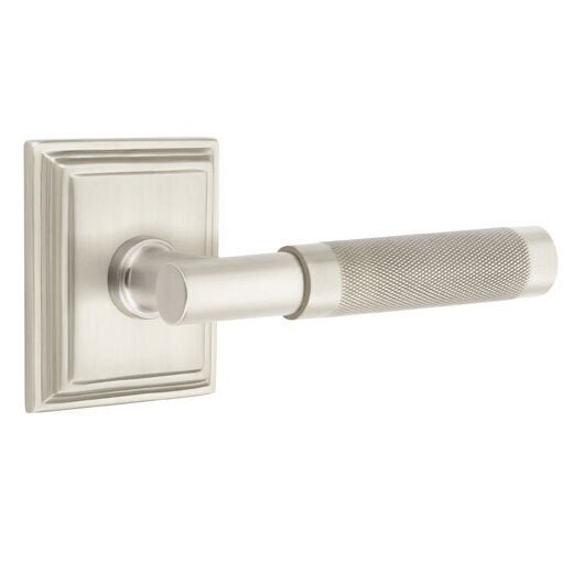 Emtek Privacy Knurled Right Handed Lever with T-Bar Stem and Wilshire Rose in Satin Nickel
