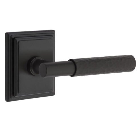 Emtek Privacy Hammered Right Handed Lever with T-Bar Stem and Wilshire Rose in Flat Black