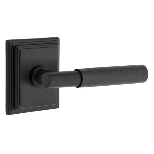 Emtek Privacy Knurled Right Handed Lever with T-Bar Stem and Wilshire Rose in Flat Black