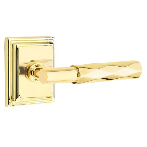 Emtek Privacy Tribeca Right Handed Lever with T-Bar Stem and Wilshire Rose in Unlacquered Brass