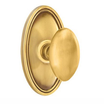 Emtek Single Dummy Egg Door Knob With Oval Rose in French Antique Brass