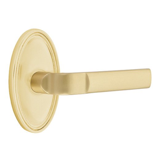 Emtek Single Dummy Aston Right Handed Lever with Oval Rose in Satin Brass