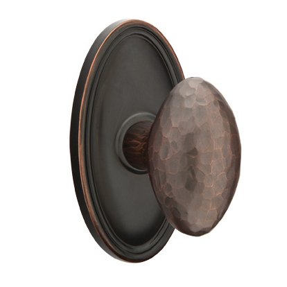 Emtek Double Dummy Hammered Egg Door Knob with Oval Rose in Oil Rubbed Bronze