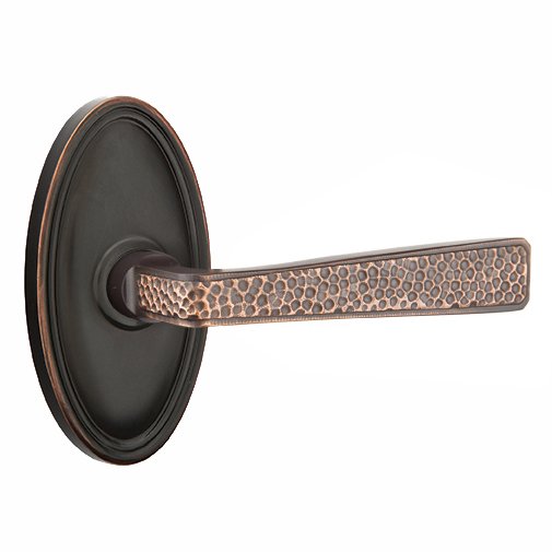 Emtek Right Handed Single Dummy  Hammered Door Lever with Oval Rose in Oil Rubbed Bronze