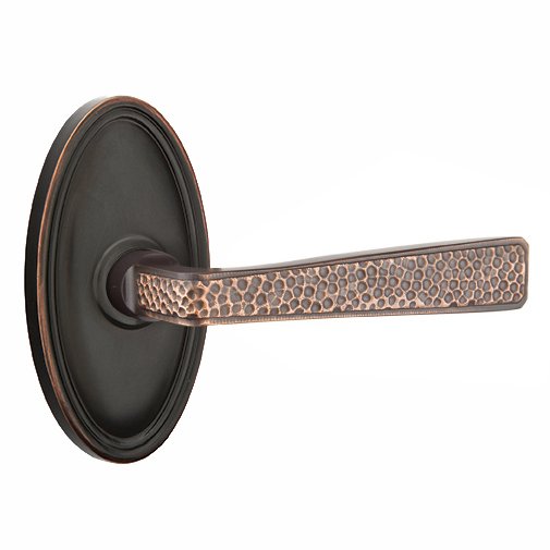 Emtek Right Handed Double Dummy Hammered Door Lever with Oval Rose in Oil Rubbed Bronze