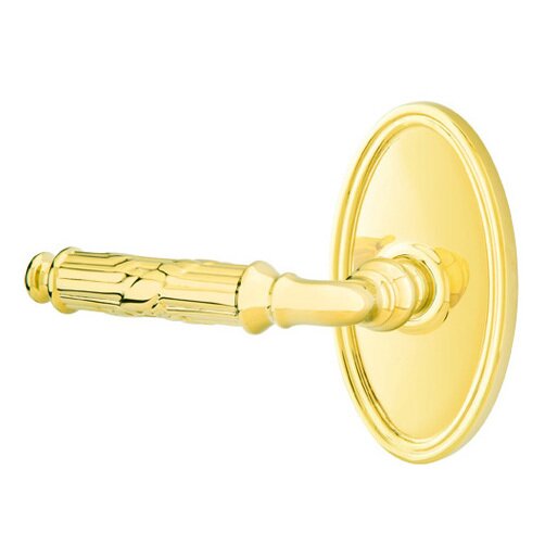 Emtek Double Dummy Ribbon & Reed Left Handed Lever With Oval Rose in Unlacquered Brass
