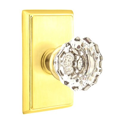 Emtek Single Dummy Astoria Door Knob with Rectangular Rose in Polished Brass