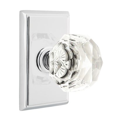 Emtek Single Dummy Diamond Door Knob with Rectangular Rose in Polished Chrome