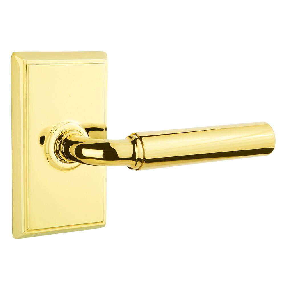 Emtek Single Dummy Right Handed Manning Door Lever With Rectangular Rose in Unlacquered Brass