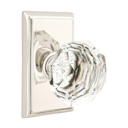 Emtek Diamond Double Dummy Door Knob with Rectangular Rose in Polished Nickel