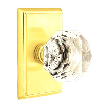 Emtek Diamond Double Dummy Door Knob with Rectangular Rose in Unlacquered Brass