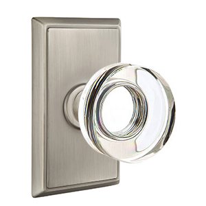 Emtek Modern Disc Glass Double Dummy Door Knob with Rectangular Rose in Pewter