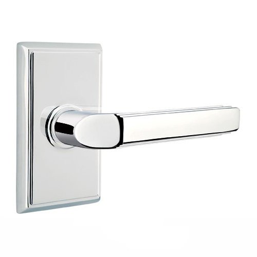 Emtek Double Dummy Right Handed Milano Door Lever With Rectangular Rose in Polished Chrome
