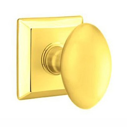 Emtek Single Dummy Egg Door Knob With Quincy Rose in Polished Brass