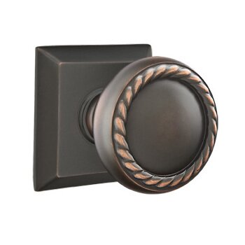 Emtek Single Dummy Rope Knob With Quincy Rose in Oil Rubbed Bronze