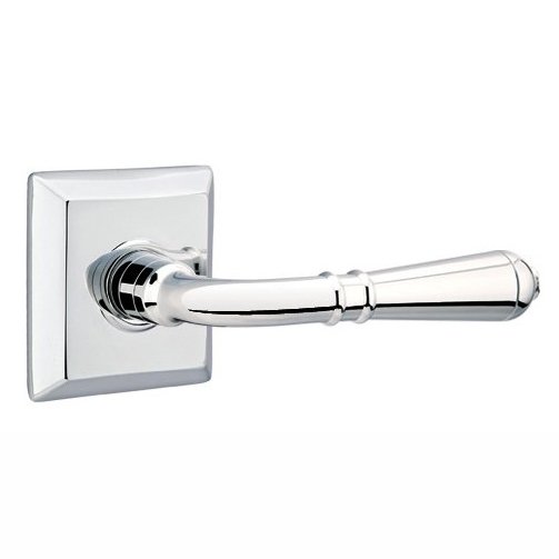 Emtek Single Dummy Right Handed Turino Door Lever With Quincy Rose in Polished Chrome