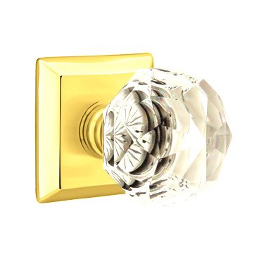 Emtek Diamond Double Dummy Door Knob with Quincy Rose in Polished Brass