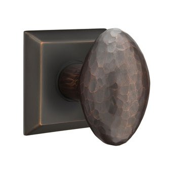 Emtek Double Dummy Modern Hammered Egg Door Knob with Quincy Rose in Oil Rubbed Bronze