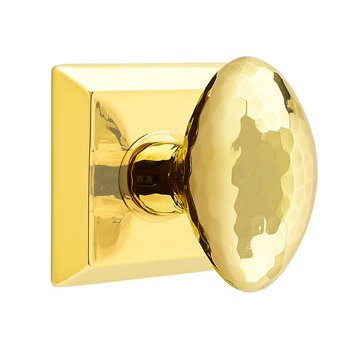 Emtek Double Dummy Modern Hammered Egg Door Knob with Quincy Rose in Unlacquered Brass