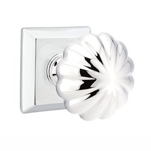 Emtek Double Dummy Melon Door Knob With Quincy Rose in Polished Chrome