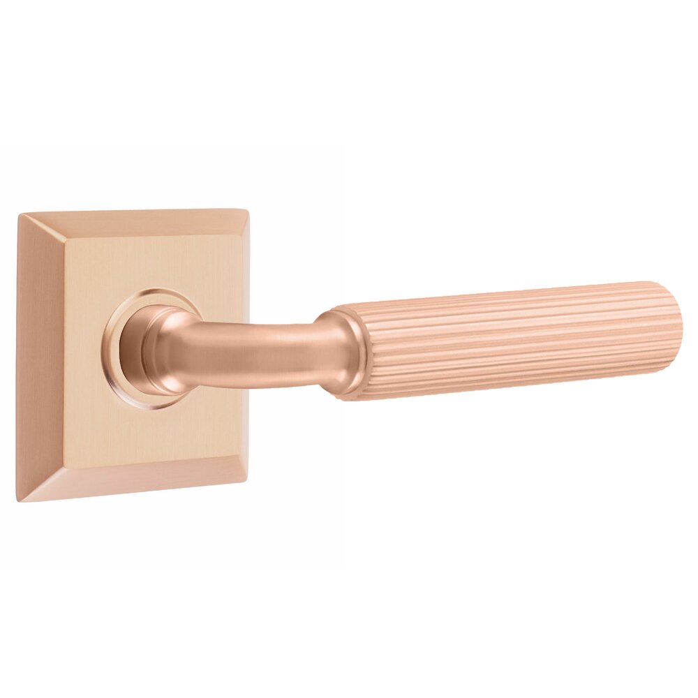 Emtek Single Dummy Straight Knurled Lever with R-Bar Stem and Quincy Rose in Satin Rose Gold